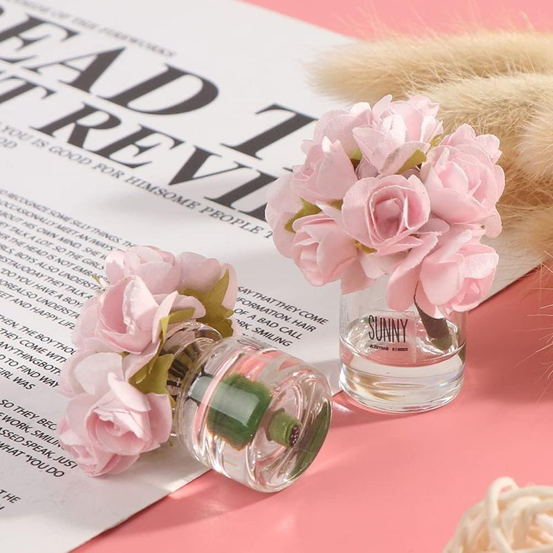 Zhuluck 2 Pcs Dollhouse Miniature Flowers Dollhouse Mini Vase with Flower Dolls House Flower Glass Vase 1:12 Scale Dollhouse Miniature Flower in Vase, Lightweight Dollhouse Decor - Image 5